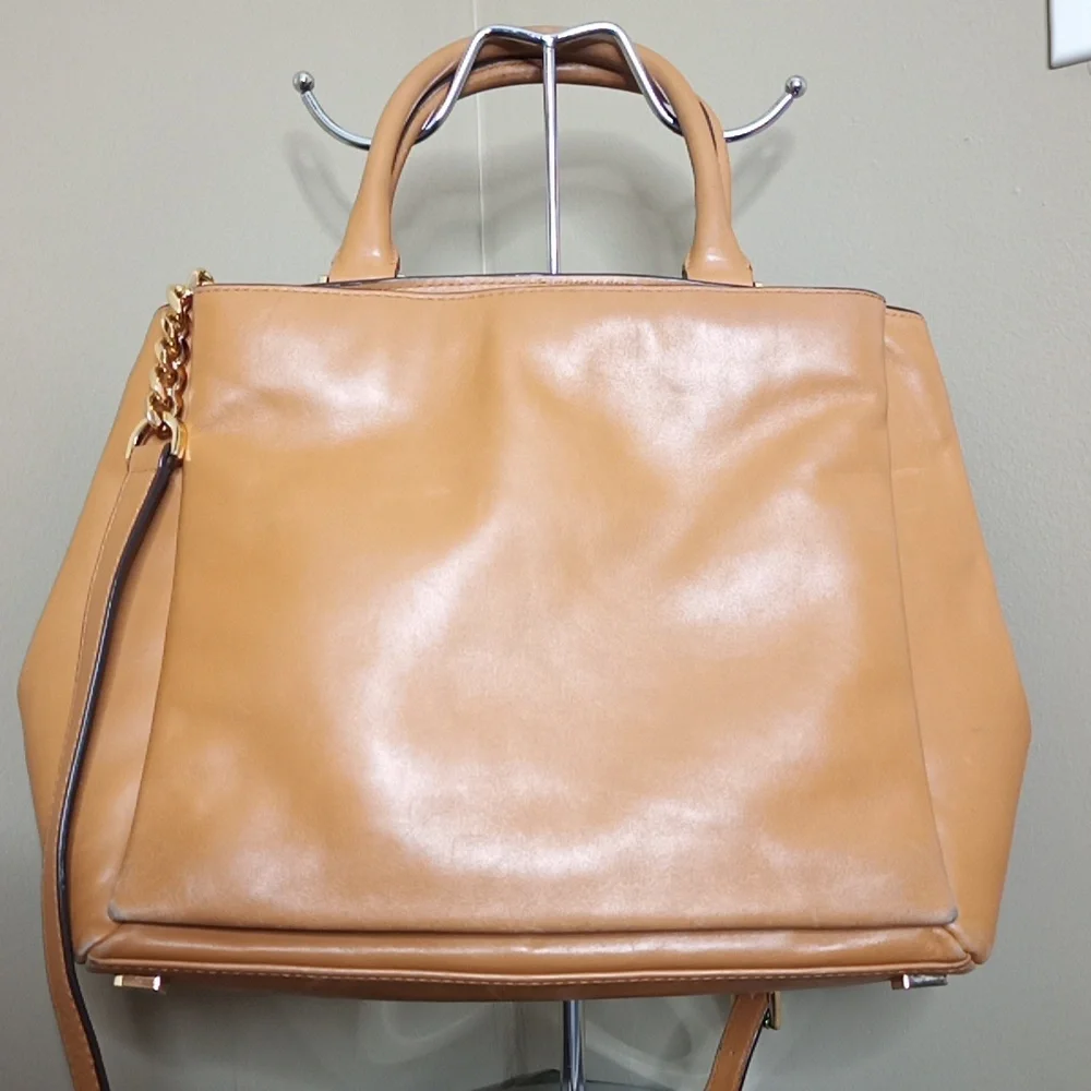 Michael Kors Carmel Tan leather Satchel Shoulder Crossbody Bag Multi-Pocket
